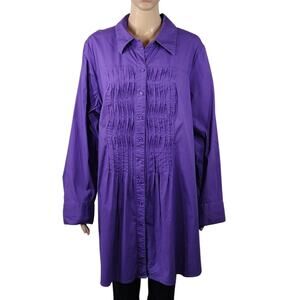 Lane Bryant Purple Cinched Long Sleeve Plus Size Button Down Cotton Shirt 22/24